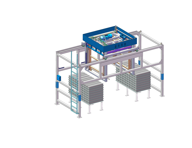 Palet dengan Mesin Penumpuk Blok
